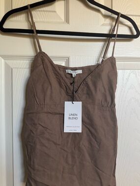 NWT Love Tree Brown Linen-Blend Tank with Spaghetti Straps, Various Sizes
